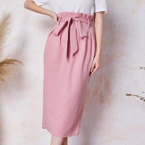 Like new paperbag Pink Midi Pencil Skirt with Tie Front for Cocktail size medium